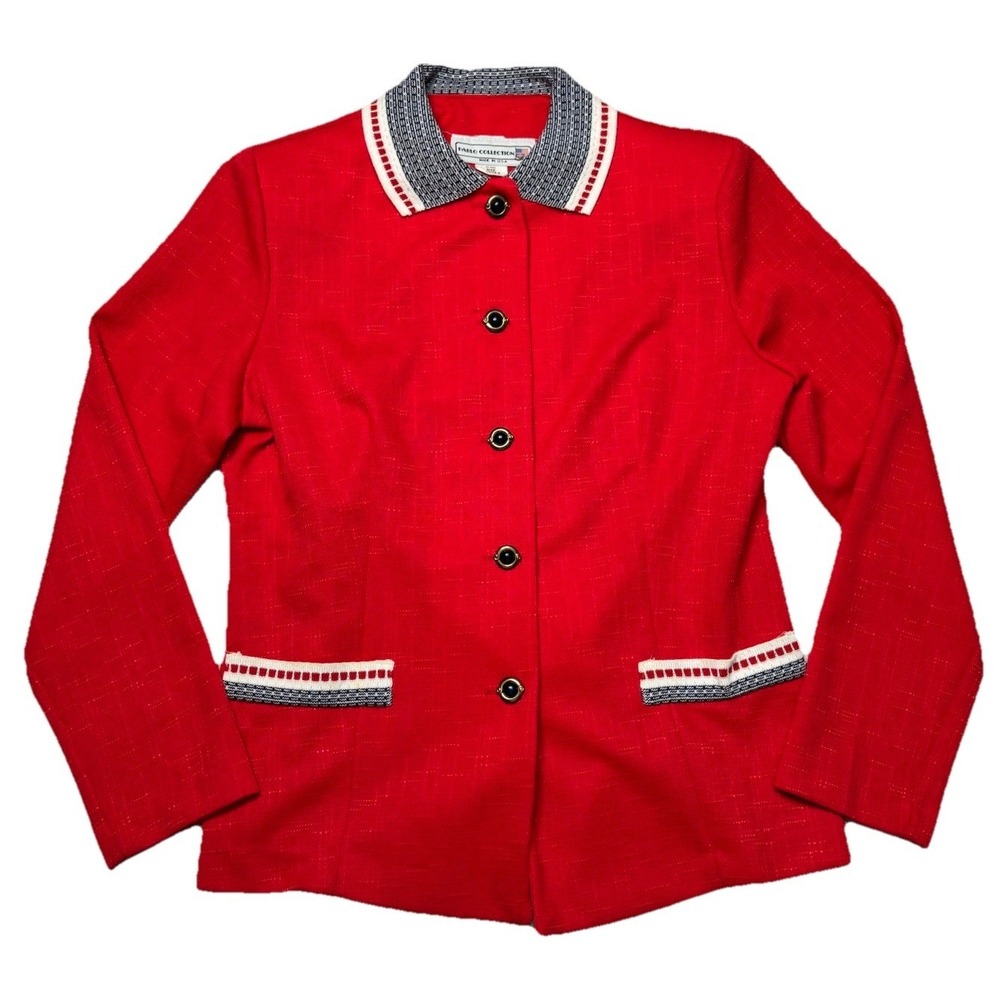 Vintage Pablo Collection Blazer Red USA Petite 8 Knit Collar Jacket Nautical